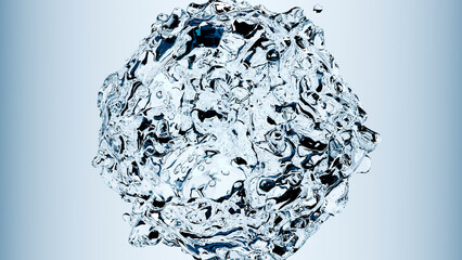 Essential Oil Bubbles for cosmetics in water. blue liquid bubbles, fluid flow. Collagen, atoms floating, Moisturizing Cream, Skin Serum, Vitamin, beauty concept, Realistic Drops, Molecule, 3d render