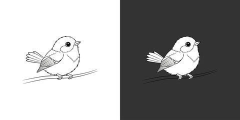 A cute bird perched on a branch, surrounded by a minimalist background emphasizing its features
