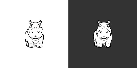 Cartoon illustration of a hippo standing prominently against a contrasting background, showcasing its features