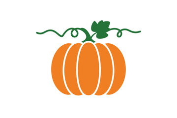 Simple orange pumpkin with green stem and leaves illustration on white background