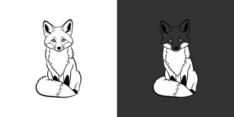 Illustration of a fox sitting gracefully, showcasing its distinct fur patterns and alert expression