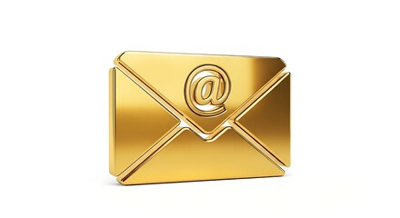 Golden email envelope isolated on white background, a symbol of communication