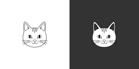 Minimalistic cat illustration with contrasting backgrounds showcasing a playful feline face