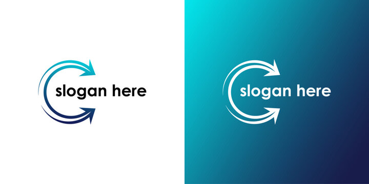 Modern logo design featuring circular arrows and placeholder text on contrasting backgrounds