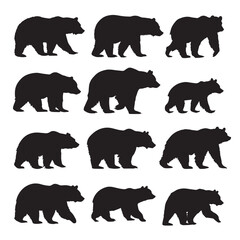 Collection of black and white bear silhouettes