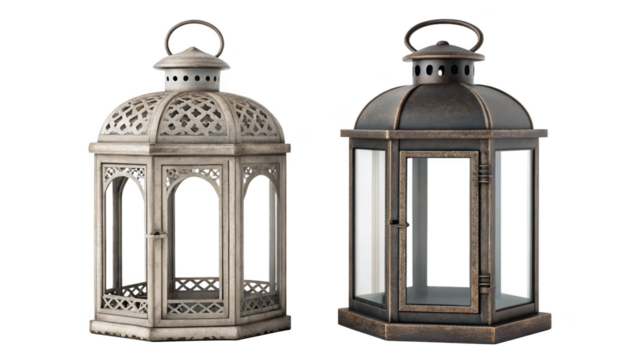 Two decorative lanterns isolated on transparent background, perfect for home decor