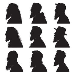Collection of black and white beard silhouettes