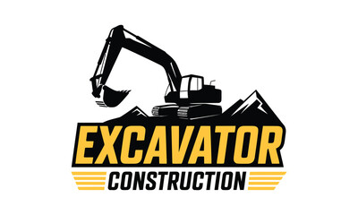 Excavator construction company logo with heavy equipment machine silhouette