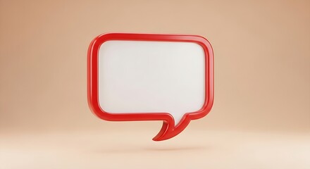 Red and white speech bubble on a beige background with copy space area