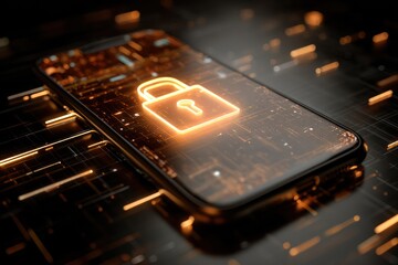 Smartphone with Glowing Lock Icon for Cybersecurity