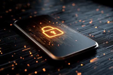 Smartphone with Glowing Lock Icon for Cybersecurity