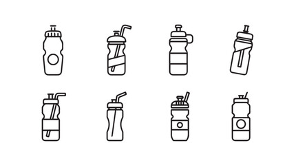 Collection of hand drawn sport water bottles for hydration and fitness vector