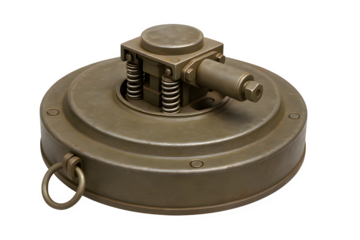 High-Detail Military Land Mine with Visible Springs and Detonator Components – Transparent Background
