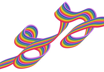 Hand made Colorful rainbow ribbon swirls Vector vibrant vector illustration for pride month designs and celebratory decorations