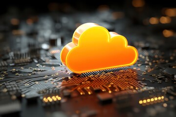 Vibrant Cloud Icon on Digital Circuit Board Technology Concept