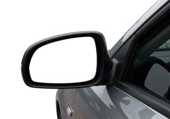 Sleek car side mirror with blank white reflection space, perfect for adding custom graphics, branding, or text for automotive advertising and design concepts