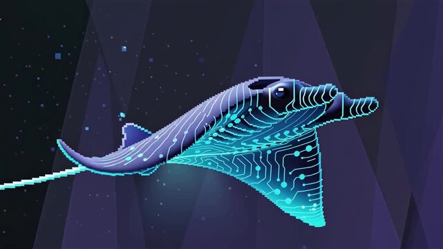 Futuristic Digital Stingray with Circuit Patterns Glowing in Marine Technology Environment