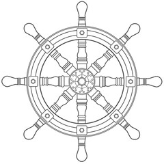 Vintage nautical ship wheel vector illustration with detailed line art and classic marine design