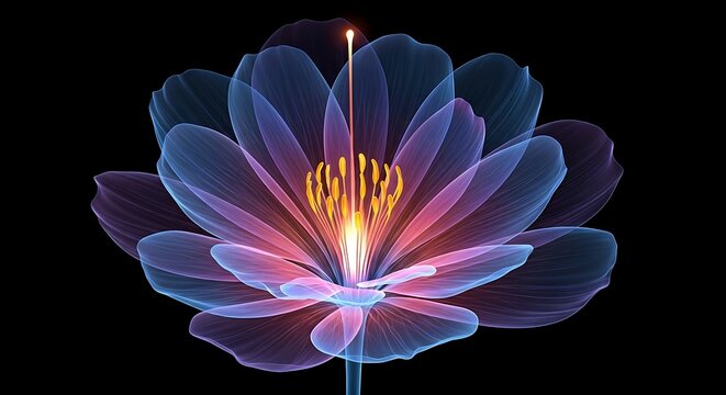 Beautiful fractal flower with blue and pink petals on a black background - Powered by Adobe