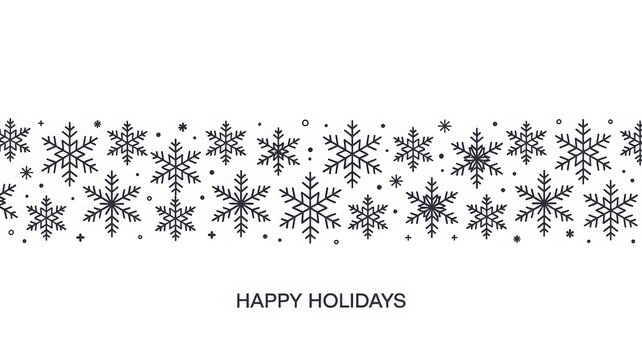 Minimalist Monochrome Holiday Card with Geometric Black Snowflakes and Clean HAPPY HOLIDAYS Banner