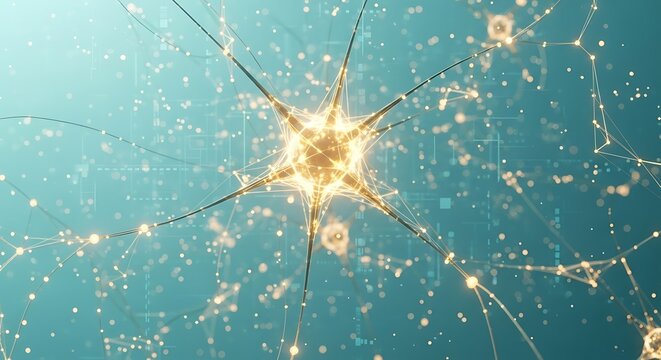 Stunning neuron network with glowing connections for science, medicine, technology concepts