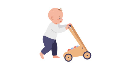 Baby learning to walk with push walker