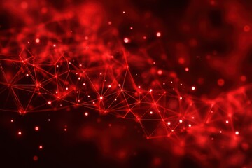 Abstract red polygon background with blurred bokeh particles
