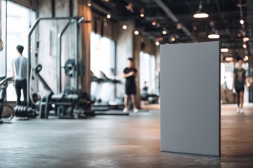 Advertising board mockup inside stylish gym workout scene