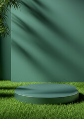 empty green grass with white curtains display