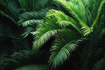 Lush Green Overlapping Tropical Palm Leaves Background
