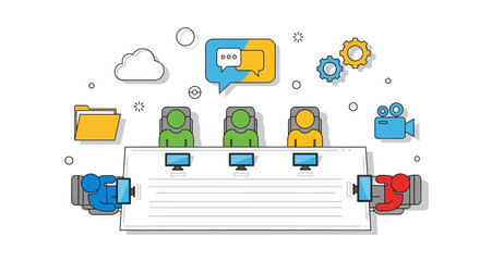 Streamlined business meeting with modern tech setup offering seamless collaboration and communication, ideal for professional presentations and team projects