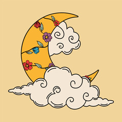 Blooming Crescent Moon with Clouds