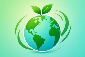 Illustration of a globe with green leaves, symbolizing environmental consciousness and sustainability on a vibrant background.