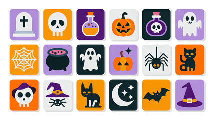 Vibrant Halloween icon set perfect for fun spooky season designs