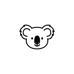 Black and white cartoon koala head with simplistic lines