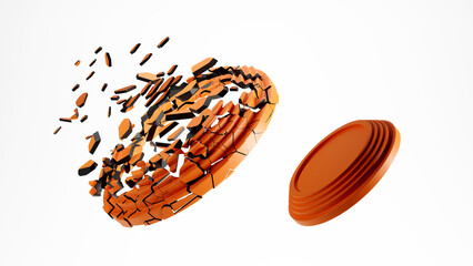 Shattered  clay shooting target on white background, 3d illustration © Suttiwan