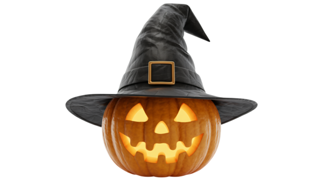 Festive Halloween pumpkin wearing a spooky witch hat decoration