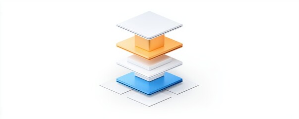 A minimalist design featuring stacked layers in white, orange, and blue, creating a modern, abstract look.