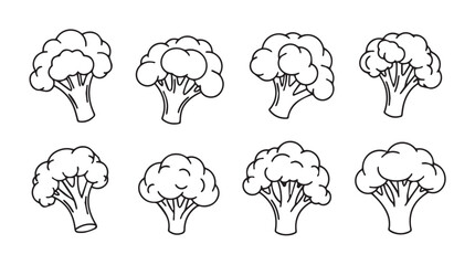 Collection of hand drawn broccoli florets various angles sketch style healthy food element vector