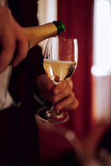  glass of wine, wedding day in hotel room close up 