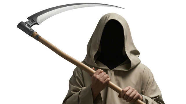 Grim reaper wielding scythe hooded figure shrouded in mystery - Powered by Adobe