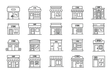 Store icon set. Line and glyph store shop vector.  Thin line vector icons for mobile concepts and web apps. Premium quality icons in trendy flat style.  