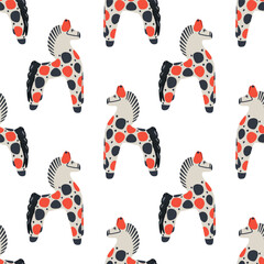 Seamless pattern Dymkovsky toy Horse. Russian toy