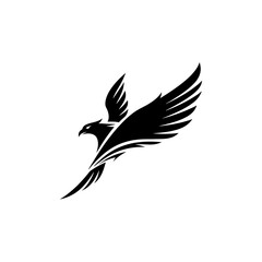 Fototapeta premium Silhouette of an eagle with outstretched wings in flight. Black and white design on a clean backdrop
