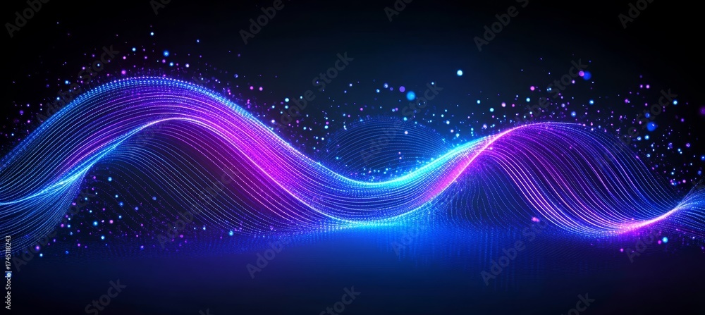 Wall mural dynamic technology background with flowing purple and blue light streams for data transfer visuals