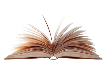 Fototapeta premium An open book, pages fanned out, spine visible, isolated on a black background