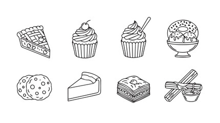 Collection of hand drawn sweet desserts and baked goods icons in sketchy style vector