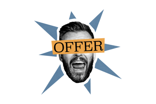 Composite trend artwork sketch image collage of paint silhouette young man face head beard banner offer new job cover eyes success smile - Powered by Adobe