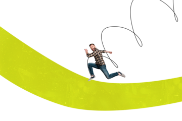 Creative collage picture young man run achieve goal aim target accomplish success reach dream inspiration drawing background