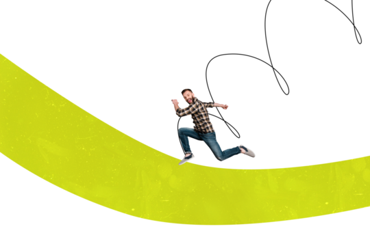 Creative collage picture young man run achieve goal aim target accomplish success reach dream inspiration drawing background